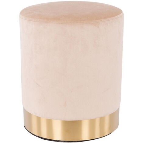 Pouf Poggiapiedi in Velluto Beige Struttura in Legno 31x31x38 cm Base dorata Metallo