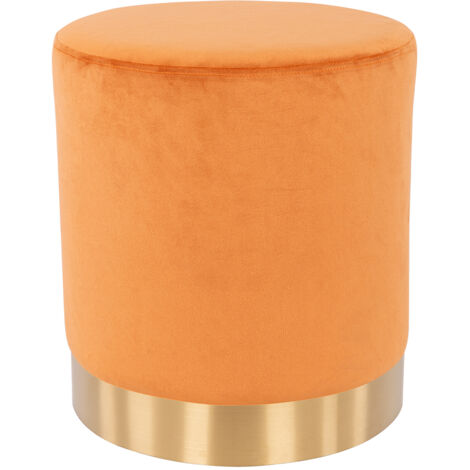 Pouf Poggiapiedi in Velluto Terracotta Struttura Legno 31x31x38 cm Base dorata Metallo