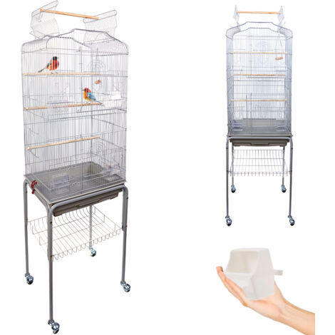 Gabbia Voliera per Uccelli Grigio per Pappagalli con Piedistallo 46 x 36 x1 48cm