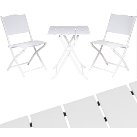 Set Tavolo Pieghevole con 2 sedie Bianco Arredo Esterno Giardino in Acciaio e PE