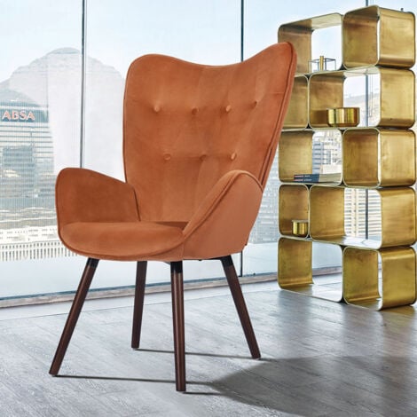 Poltrona Design Scandinavo schienale Alto Velluto Terracotta