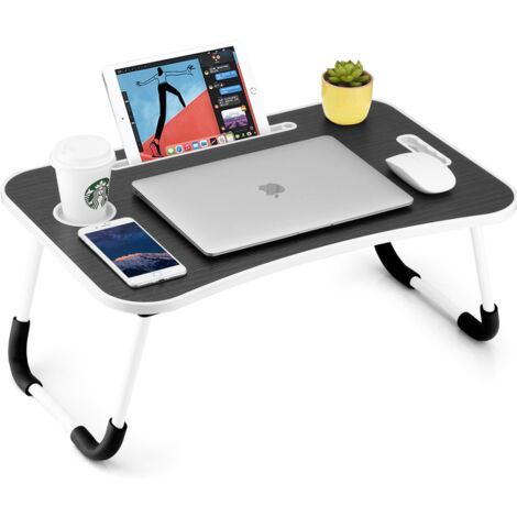 Tavolino Letto Regolabile Con Ruote – In Metallo E MDF, Altezza E Lunghezza Variabili Per Computer E Notebook, Colore Nero