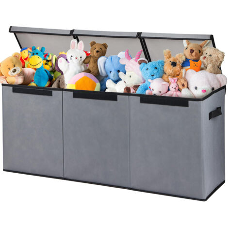 Contenitore Box 3 Scomparti Grigio Scatola Cesta Giocattoli Organizer Multiuso