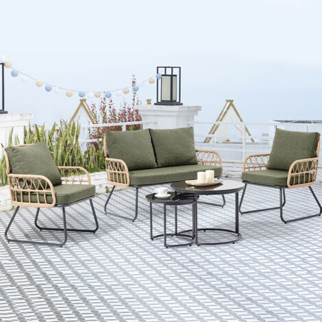 VidaXL Set Da Pranzo Giardino 5 Pezzi In Polyrattan Grigio – Con Cuscini, Divani E Tavolo