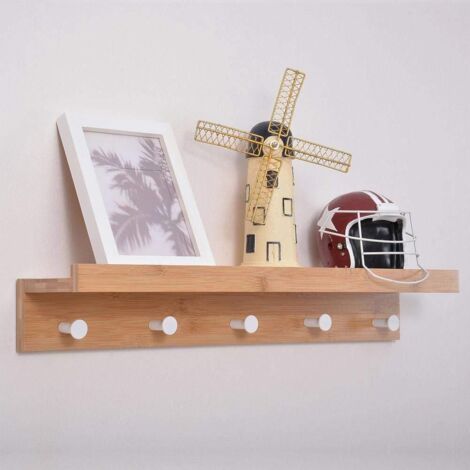 Appendiabiti Da Parete In Legno Rustico Con Mensola E Ganci – Vintage Per Ingresso E Cucina (Bianco)