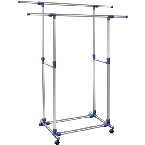 Stand Appendiabiti Doppio in Acciaio con Ruote e Aste Telescopiche Regolabile