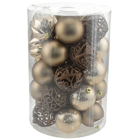 Set 34 Palle di Natale Sfere Palline Natalizie 8 cm Ambra Decorazioni Albero (1/4)