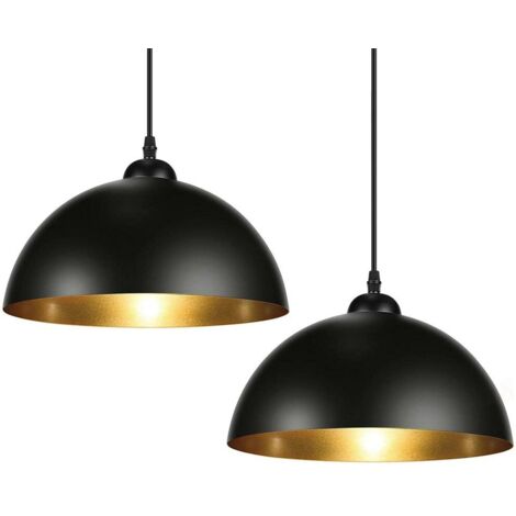 Coppia Lampadari Sospensione Moderno Design Industriale Lampada Metallo Nero Oro