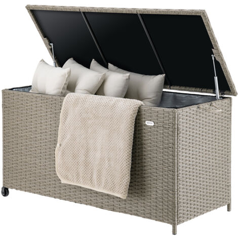 CASARIA Baule Da Giardino XXL 625L – Polyrattan Con Ruote, Impermeabile, Fodera Interna, 150x77x73 Cm, Multifunzione