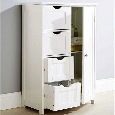 Mobile Da Bagno Con 3 Cassetti E 2 Ante | In Legno Bianco | 80.5x30x86.5 Cm | Multiuso Per Casa - Foto 12