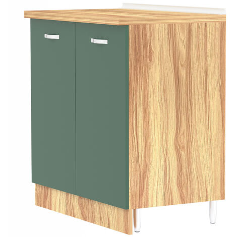 Mobile Base per Cucina Componibile in Legno Colore Verde con 2 Ante 2 Scomparti