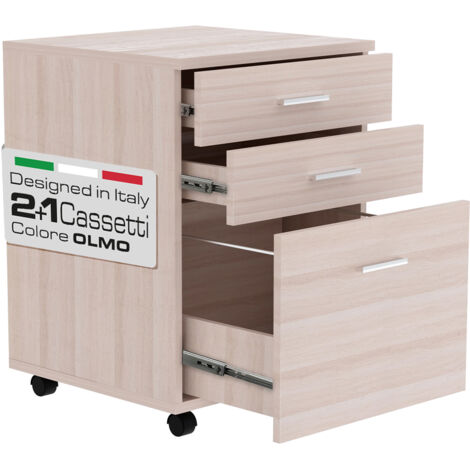Cassettiera Mobile Con Ruote BAKAJI - 3 Cassetti, Legno MDF, Per Stampante, Ufficio, Casa - Foto 2