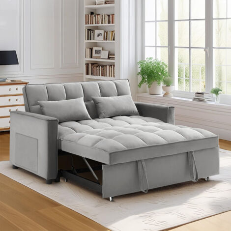 Divano 2 Posti Regolabile KecDuey - Rivestimento Velluto, Braccioli Pieghevoli E Funzione Letto, Grigio