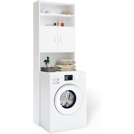 Mobile per Lavatrice Mobiletto da Bagno Armadio 2 Ante e 2 Ripiani 63x20x185cm