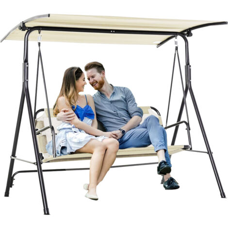 Dondolo da Giardino 3 Posti Tettuccio Parasole Regolabile 172x110x155 cm Beige