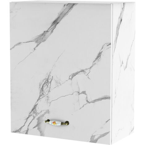 Pensile da Cucina Armadio Sospeso da Parete Anta Singola Bianco Effetto Marmo (1/5)