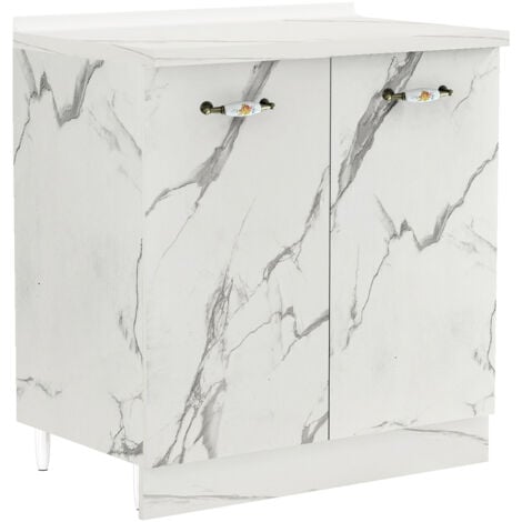 Mobile Base Cucina Componibile in Legno Bianco Effetto Marmo 2 Ante 2 Scomparti