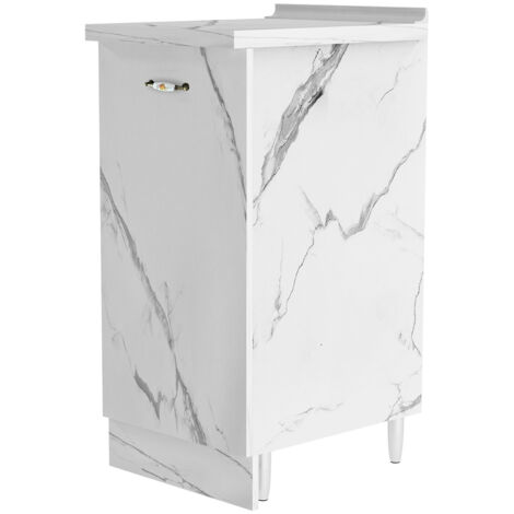 Mobile Base Cucina Componibile Minimal Bianco Effetto Marmo 1 Anta e 2 Scomparti