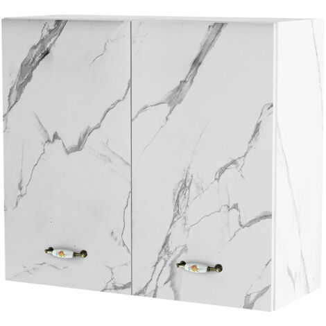Pensile da Cucina Scolapiatti Sistema Raccogli Gocce Mobile Bianco Effetto Marmo