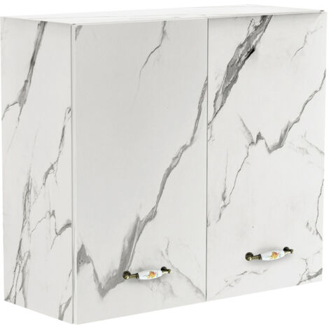 Pensile da Cucina Armadio Sospeso da Parete Doppia Anta Bianco Effetto Marmo (1/5)
