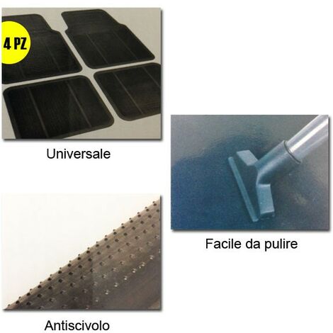 Set 4 Pezzi Tappetini Per Auto Rivestiti Di Moquette E Gomma Antiscivolo  Nero