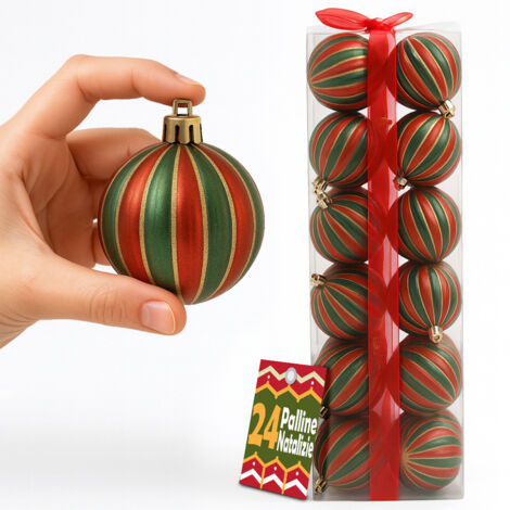 Box 24 Palline di Natale per Albero Sfere Natalizie Addobbo Rosso e Verde da 6cm (1/5)