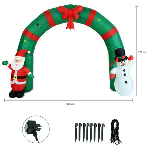 Arco Gonfiabile Natalizio con Babbo Natale e Pupazzo di Neve 300x240H cm Esterno