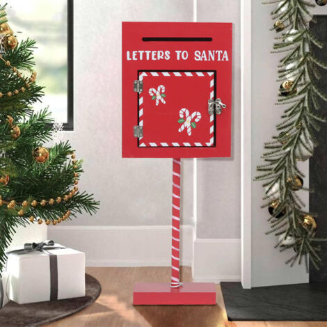 Babbo Natale Cassetta Postale Con Vuoto Carta E Penna Su Rosso Sfondo Con Copia Spazio
