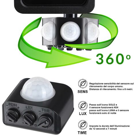 Faro LED 50W Luce Alta Luminosita 4250lm Faretto esterno con Sensore Movimento