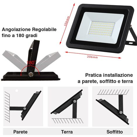Faro Led 50W Luce Alta Luminosita 4250lm Faretto Esterno Slim Bianco Freddo IP65