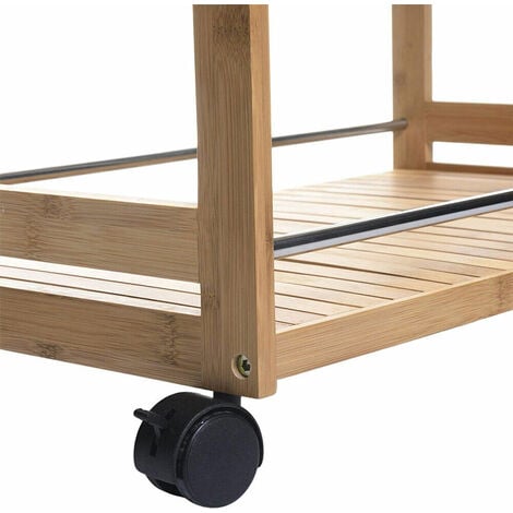 Carrello Cucina Salvaspazio 2 Scomparti Legno Bambu Carrellino di Servizio