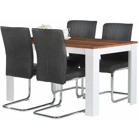 Tavolo da Pranzo Cucina Rettangolare Moderno in Legno 120x80x74cm Bianco e Noce