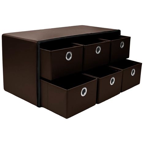 Cassapanca Contenitore Pouf Panca Sgabello Pieghevole 6 Cassetti Tessuto  Marrone - ND - Idee regalo