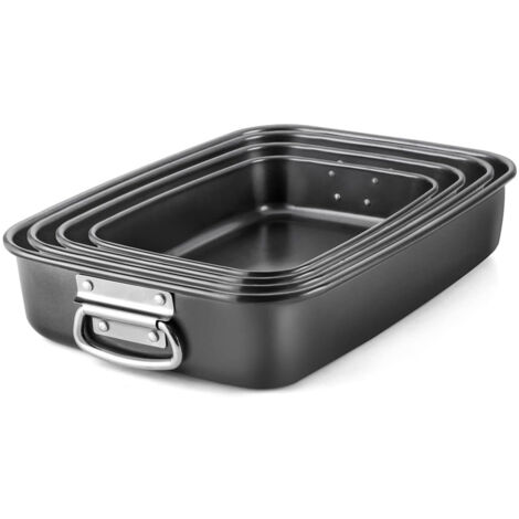 Set 4 Teglie Rettangolari Vulcano 20-25-30-35cm Teglia da Cucina Antiaderente