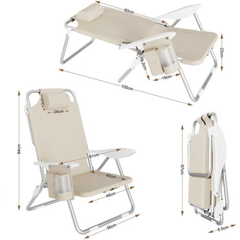 Spiaggina Pieghevole Sedia Spiaggia Alluminio con Borsa Termica e