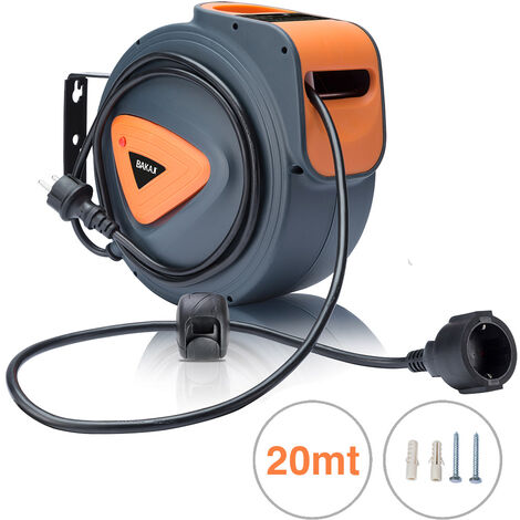Avvolgitore Cavo Elettrico Automatico Poppstar 20m + 2m - 2500W Max, Per Montaggio A Parete IP20, Per Interni