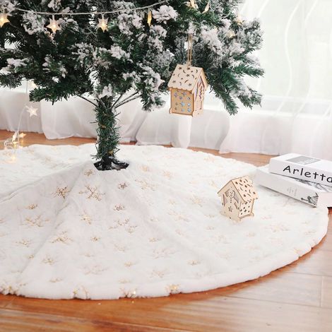 Tappeto Gonna Copertura Base Albero di Natale 80cm Peluche Fiocchi di Neve  Gold