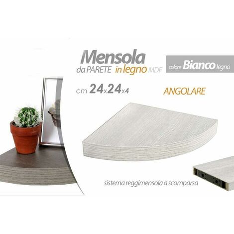 Mensola Parete Angolare Scaffale Ripiano ad Angolo in Legno MDF Bianco  24x4cm