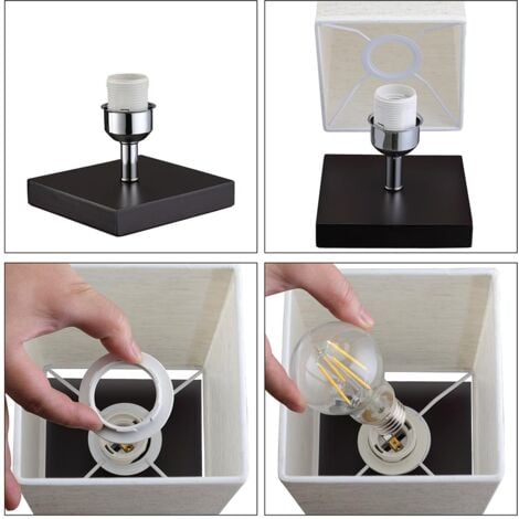 Lampada da Tavolo Lume da Comodino in Legno e Tessuto Grigio Abatjour 32 x 14 cm