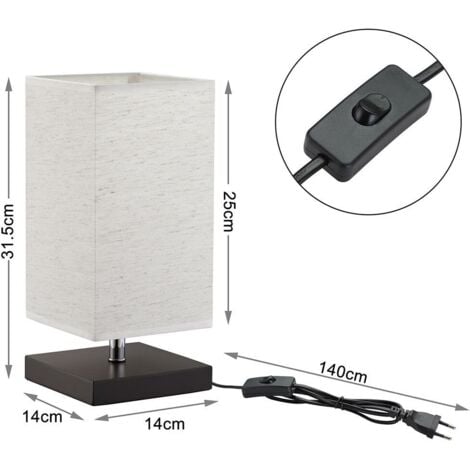 Lampada da Tavolo Lume da Comodino in Legno e Tessuto Grigio Abatjour 32 x 14 cm