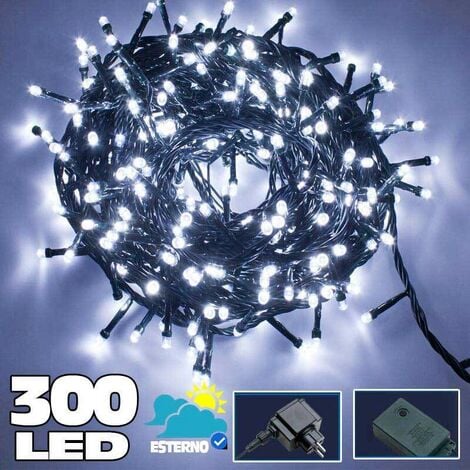 Catena Luminosa 300 LED Bianco Freddo Uso Interno Esterno Con Controller 8 Funz.
