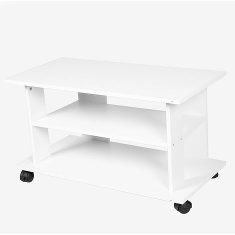Carrello Mobile Porta TV 3 Ripiani | Bianco, 80x60x45cm, Ruote Girevoli | Per Camera, Salotto, Cucina
