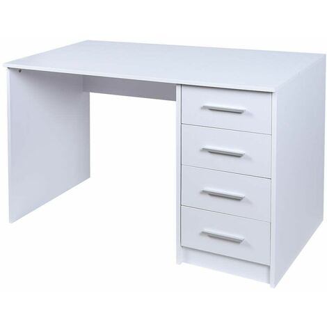 Scrivania con Cassettiera 4 Cassetti Tavolo Porta Pc Computer Legno Bianco