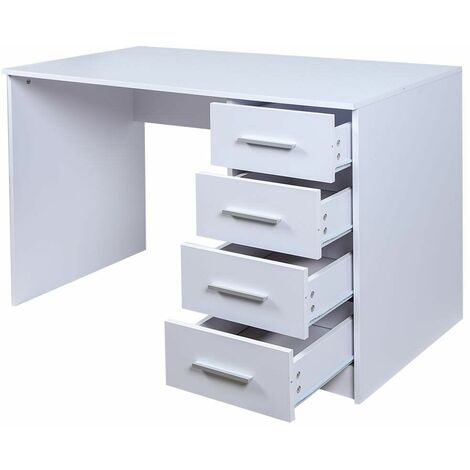 Scrivania con Cassettiera 4 Cassetti Tavolo Porta Pc Computer Legno Bianco