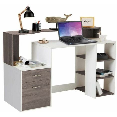 Scrivania con Cassettiera Libreria Porta Scanner Tavolo Computer Ufficio Grigio