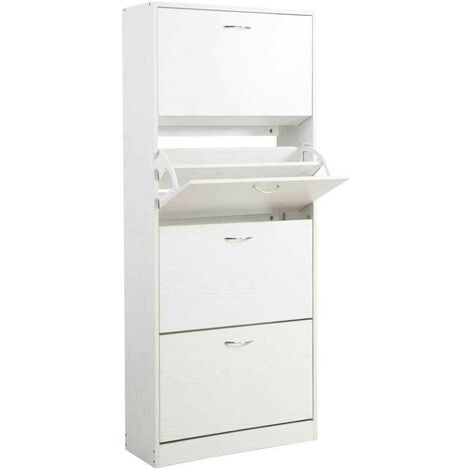 Scarpiera 4 Ante Ripiani Doppia Profondita Legno MDF 63x24x150 Bianco Frassinato