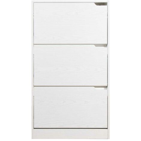 Scarpiera 3 Ante Ripiani Doppia Profondita Legno MDF 63x24x115 Bianco Frassinato