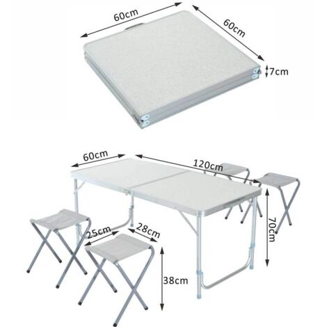 Tavolino Da Campeggio Pieghevole Relaxdays Con 4 Sedie - Regolabile In Altezza, 120x60 Cm, Alluminio/MDF
