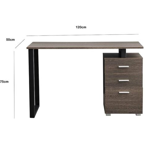 Scrivania con Cassettiera Tavolo Porta Pc Computer Acciaio Legno Quercia Scuro