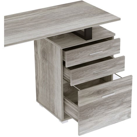 Scrivania con Cassettiera Tavolo Porta Pc Computer Acciaio Legno Ufficio Grigio